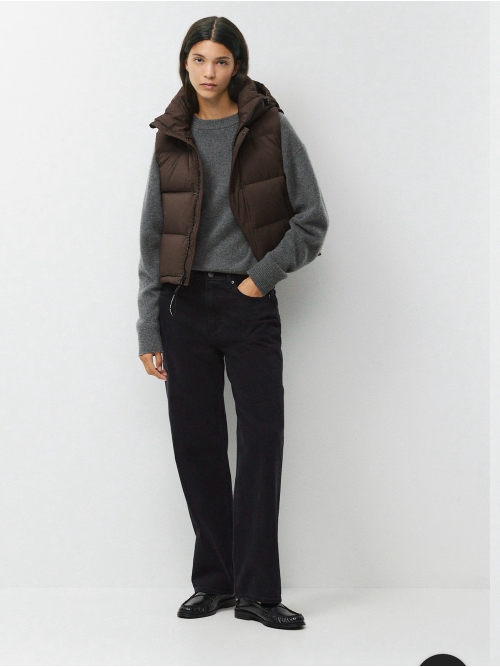 Aritzia Hooded Puffer Vest in Dark Brown